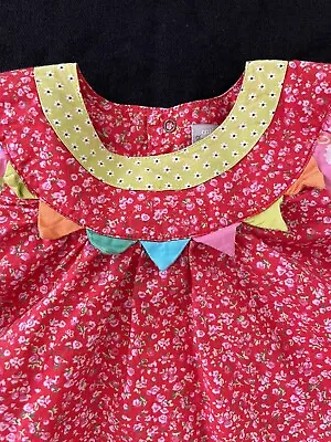 Catimini Red/Pink/Green Floral Print Embellished 100% Woven Cotton Dress-9 Mos • $20
