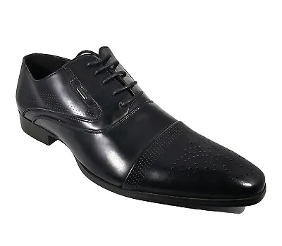 Mens Smart Shoes Casual Lace Up Brogue Work Office Oxford Black Shoes Size • £12.95