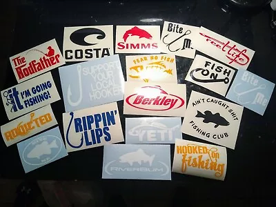 $18.99 • Buy Lot Of 12 Fishing Vinyl Decals Stickers Boat Window Tackle Bass Salt Life 