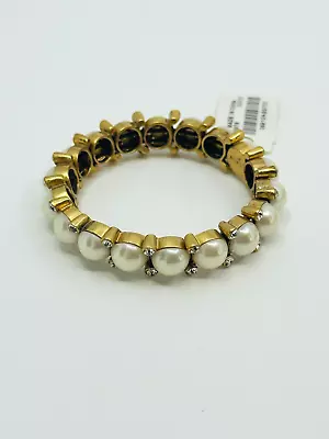 J. Crew Bracelet Faux Pearl Crystal Gold Tone Stretchy Elegant Formal Jewelry • $29.95