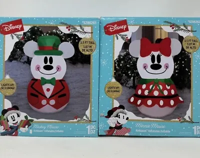 Gemmy Disney Mickey & Minnie Mouse Christmas Snowman Airblown Inflatable Set • $59.95