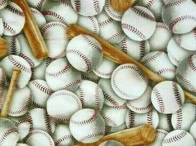 Fat Quarter  Baseball Baseballs & Bats Fabric 100% Cotton Mlb  David Textiles Fq • $2.99