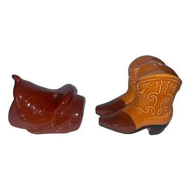 Vintage Cowboy Boot Horse Saddle Salt Pepper Shaker Set Western American 1991 • $16.92