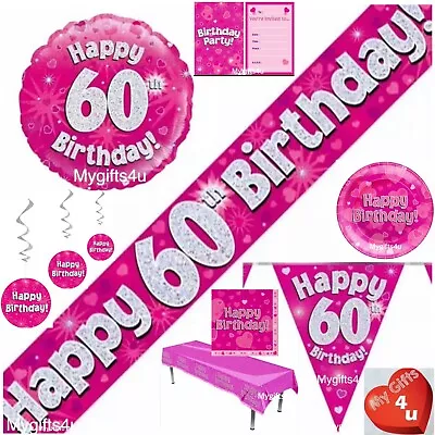 Pink Age 60th & Happy Birthday Party Decorations Buntings Banners Balloon Silver • £3.99