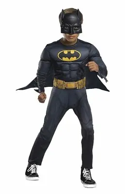 New Rubies Dc Batman Muscle Chest Halloween Costume Cape & Mask Boys L 10-12 • $14.88