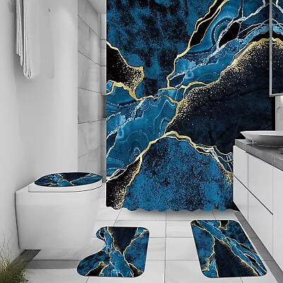 4Pcs Shower Curtain Sets With Rugs Non-Slip U Shape Mat (Red-Blue-Black) • $39.99