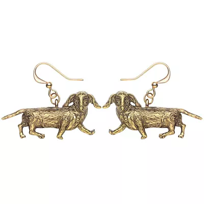 Enamel Antique Gold Cute Dachshund Dog Earrings Dangle Pets Jewelry Charms Gifts • $6.59