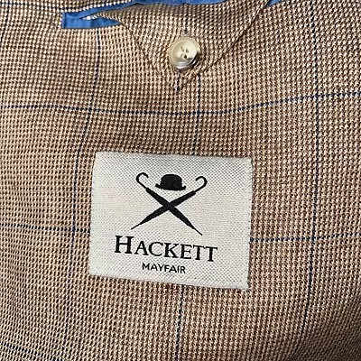 Hackett London Mayfair Men’s Linen Windowpane Blazer Sport Jacket Size 44 • $95