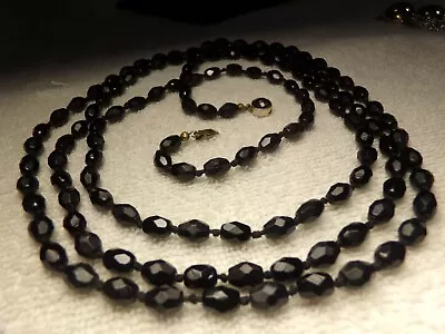 VTG 1920s AUSTRIA MOURNING JEWELRY HAND CUT BLACK CRYSTAL BEAD LONG NECKLACE 59  • $32.90