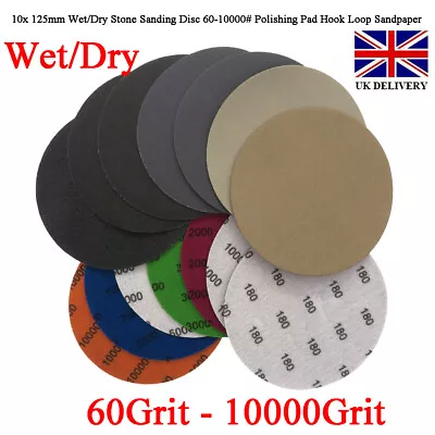 10x 125mm Wet/Dry Stone Sanding Disc 60-10000# Polishing Pad Hook Loop Sandpaper • £5.05