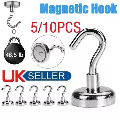 5/10 Pack Heavy Duty Magnetic Hooks Hanger Hold Neodymium Strong Magnet Set • £6.99