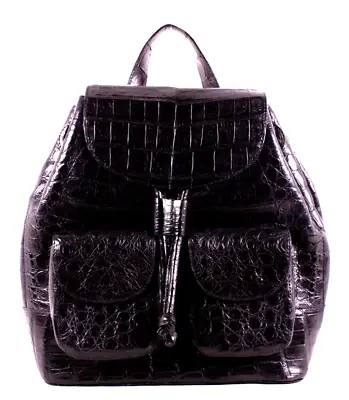$998 • Buy NANCY GONZALEZ Black Crocodile Skin Mini Drawstring Backpack Bag