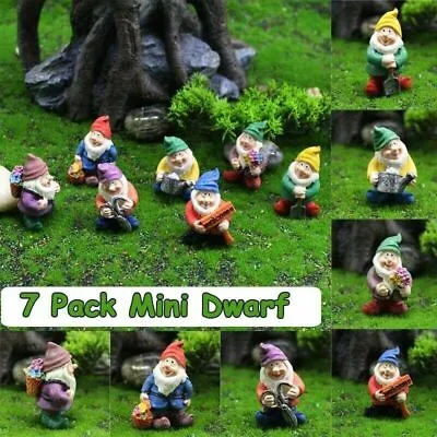 £9.94 • Buy 7 Pcs/set Dwarf Resin Fairy Gnome Garden Mini Miniature Statues Figurines Decor