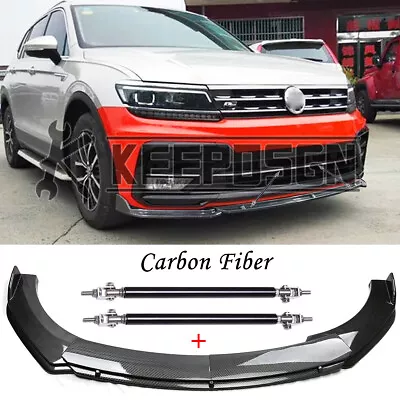 $109.23 • Buy For VW Tiguan SE SEL R-Line CARBON Front Bumper Lip Spoiler Splitter +Strut Rods