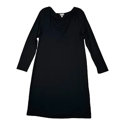 J JILL Wearever Women M Black Draped Neck Long Sleeve Boat Neck Dress Stretch • $14.99