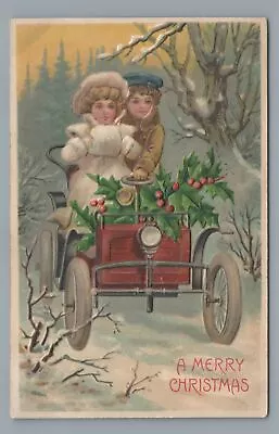 A Merry Christmas Couple Antique Auto Car Automobile Vintage Postcard • $4.99