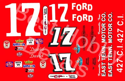 #17 David Pearson EAST TENN. Motors 1970 Ford 1/18th Scale Waterslide Decals • $13.50