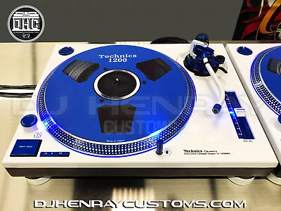 2 Custom White Technic SL1200 MK2's W Blue Halos Blue Leds Blue Accents • $3295.95