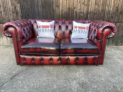 *Vintage Oxblood Leather Chesterfield Sofa 2 Seater FREE DELIVERY 🚚* • £700