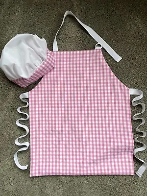 Child's/kid's Chef/cook's Lined Apron And Adjustable Hat. Pink Check Design. • £6.75