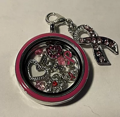 BREAST CANCER AWARENESS Floating Memory Locket W/ Necklace NEW • $22