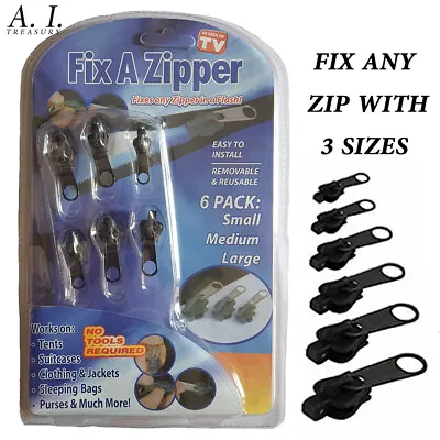 FIX A ZIPPER Tool Universal Repair Replacement Kit 3 Sizes Zip Fixer Slider Clip • £3.25