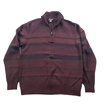 Banana Republic Lambswool Cashmere Sweater Mens Large 1/4 Zip Burgundy Stripe • $18.49