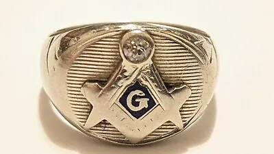 14k White Gold Diamond Masonic Ring 7.3 Grams Hallmarked Size 5 3/4 • $427.75