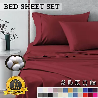 $38.43 • Buy Cotton Bed Flat Fitted Sheet Set Soft&Breathable Single/Double/Queen/King Size