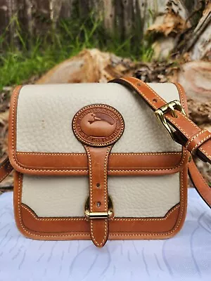 Vintage Dooney And Bourke Small Cream Leather Surrey Shoulder Bag 7x7x3 Inches • $22