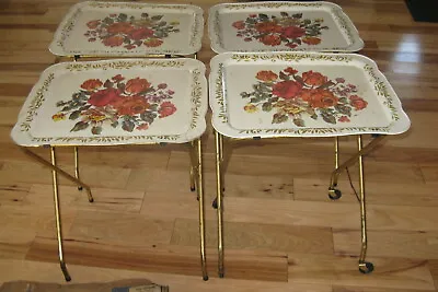 *PARTS REPAIR* VTG Crestline Mid Century TV Trays 1960s Rare Flowers White Box  • $99.99