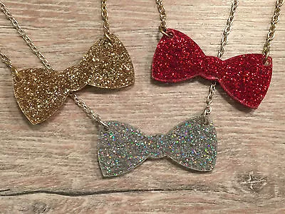 Glitter Acrylic Bowtie Necklace. Cool Funky Laser Cut. • £8