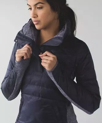 Lululemon Down For A Run Pullover Black Grape Size 6 Jacket Puffer 800 Fill • $69.99