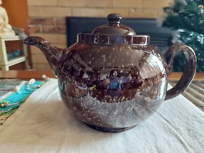 Vintage England Red Clay Brown Marbled Glaze Tea Pot With Patents 358746  477613 • $80