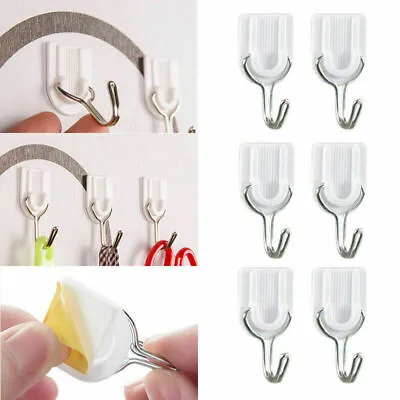 £2.68 • Buy 6pcs Set Home Plastic Self Adhesive Sticky Stick Hooks Strong Small Square Hook