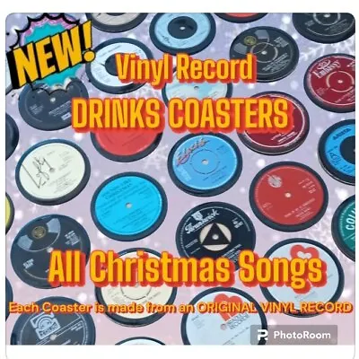 Christmas Song Themed DRINKS COASTERS Upcycled VINYL RECORDS • £7.99