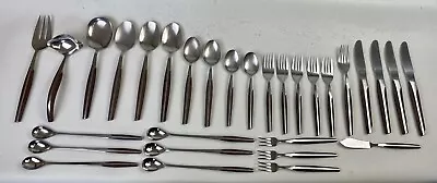 Eldan Vintage MCM Stainless Steel Japan Flatware 30 Pcs. Brown Handle Used Flaws • $84.96