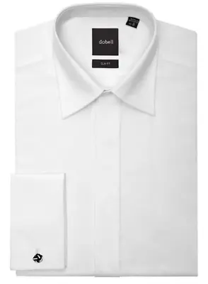 £19.99 • Buy Mens White SLIM FIT Wedding Prom Dinner Day Collar Double Cuff Formal Shirt NEW