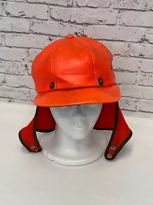 Orange Leather Unisex Cap With Ear Flaps Size 7 • $17.02