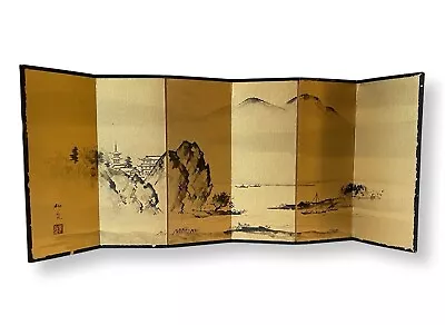 Vintage Japanese Gold Byobu 6-Panel Tabletop Screen ~12” X 28” • £108.75