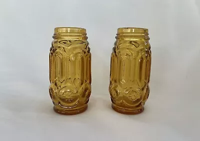 Vintage LE Smith Moon And Star Amber Glass Salt & Pepper Shakers NO LIDS • $11.99