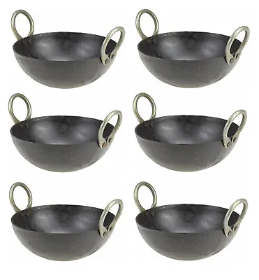 Iron Dish Deep Wok Karahi Round Base Kadai Frying Pan Pot Balti W/Handles Kadhai • £10.98