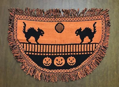 $29.99 • Buy Vintage Cotton Throw Rug Cat On Fence Halloween Pattern Fringed Boho Retro 33”