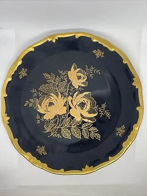 Vintage Echt Weimar German Porcelain Cobalt Black & Gold 7” Serving Plate • $39.50