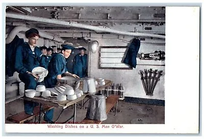 C1905's Sailor Washing Dishes On U.S. Man O' War US Navy Ship Interior Postcard • $29.95