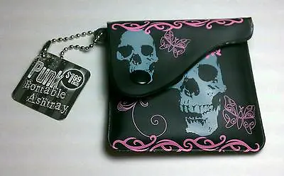 New Punk Goth Portable Ashtray Coin Mini Purse Pk Skull Butterfly Black Keychain • $1.95