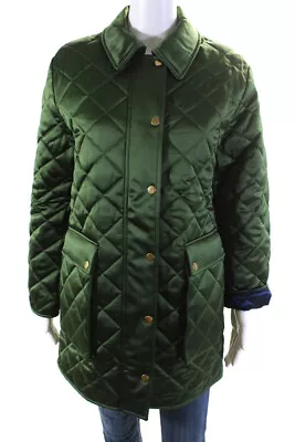 J Crew Womens Green Quilted Collar Full Zip Long Sleeve Jacket Size S • $41
