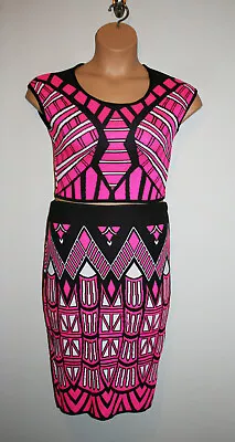 Womens HERA COLLECTION Pink White Black Geometric Knit 2 Piece Dress Large L  • $44.96