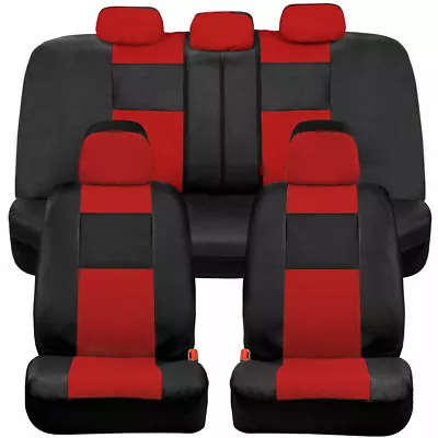 BDK Faux Leather Car Seat Covers - Front & Rear Full Set Two-Tone In Black & Red • $37.99