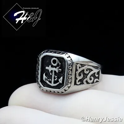 BIKER MEN Stainless Steel Silver/Black Plated Anchor Ring Size 8-13*R128 • $13.99